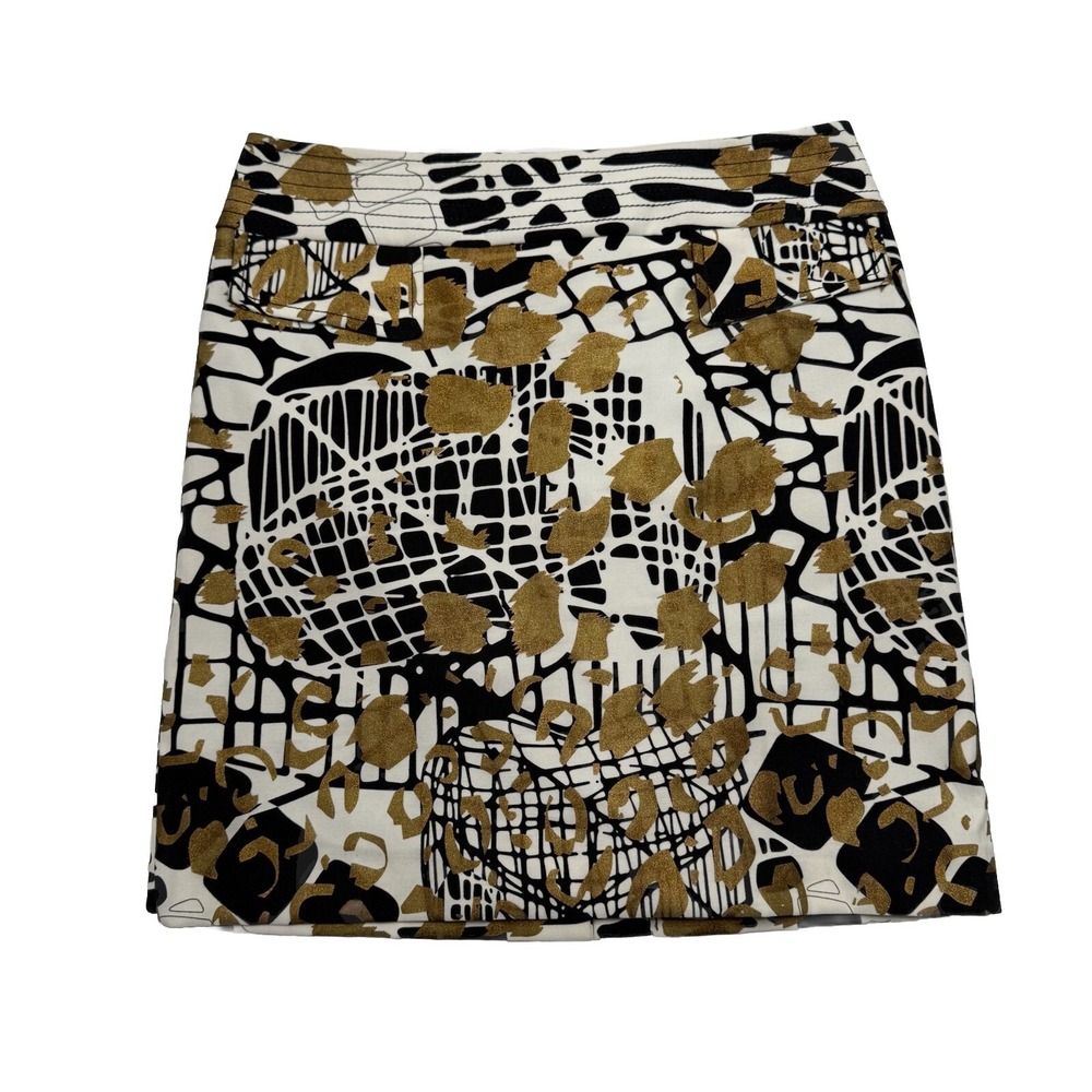 Alberto Makali Sz 10 100% Dacron Mini Skirt Lined Animal Print Gold/Black/White